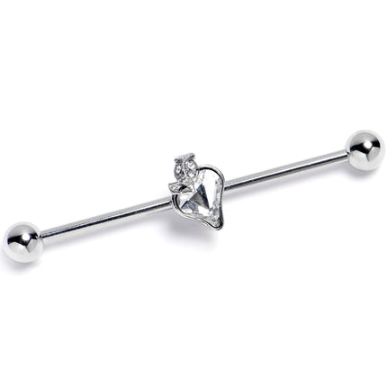 14G Clear Gem Strawberry Love Heart Industrial Barbell 38mm