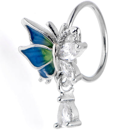 20G 5/16 Clear Gem Butterfly Dazzling Beauty Blue Nose Hoop