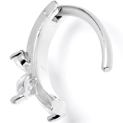 14G 3/8 Clear CZ Gem G23 Titanium Butterfly Hinged Hoop Belly Ring