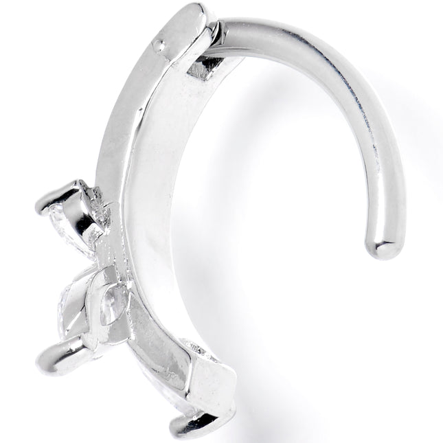 14G 3/8 Clear CZ Gem G23 Titanium Butterfly Hinged Hoop Belly Ring