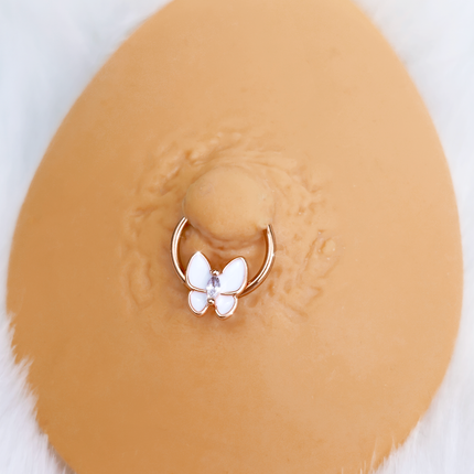 16G 3/8 Clear Gem Rose Gold Tone Butterfly BCR Captive Ring Set of 4