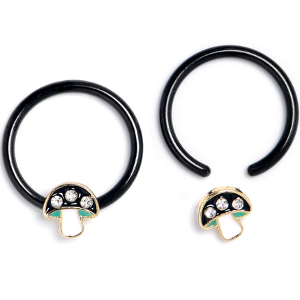16G 3/8 Clear Gem Black Mushroom BCR Captive Ring Set of 4