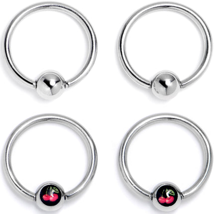 16G 3/8 Cherry Ball BCR Captive Ring Set of 4