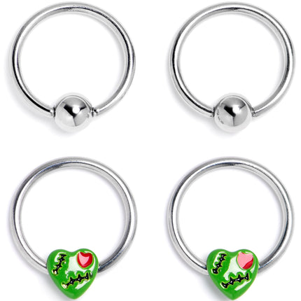16G 3/8 Frankenheart Green BCR Captive Ring Set of 4