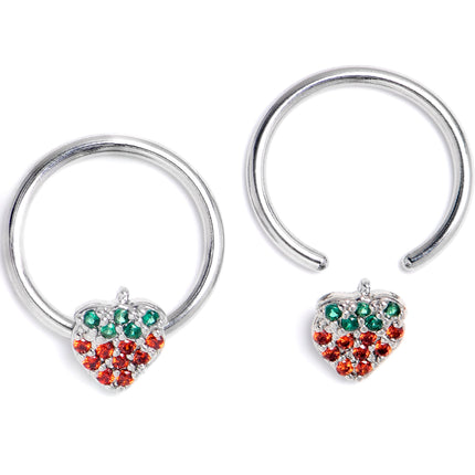 16G 3/8 Red Green Gem Strawberry BCR Captive Ring Set of 4