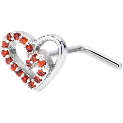20G 7mm Red Gem Asymmetrical Heart L Shape Nose Ring
