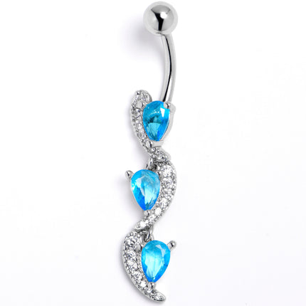 Blue Clear CZ Gem Super Style Swirl Dangle Belly Ring