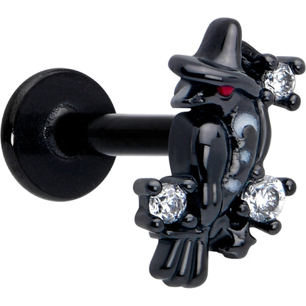16G 5/16 Clear CZ Gem Black Raven Witch Labret Monroe Tragus