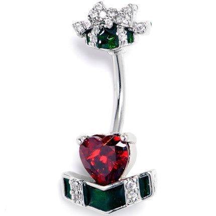 Black Red Gem Holiday Abstract Heart Double Mount Belly Ring