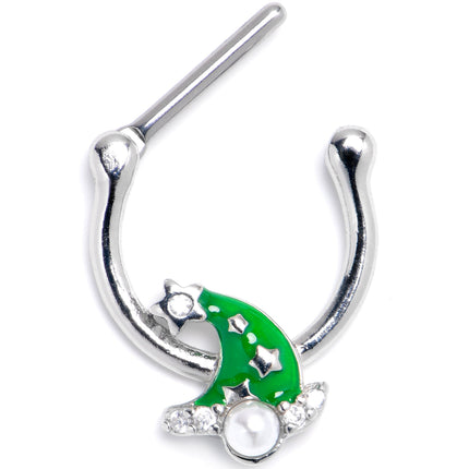 16G 5/16 Clear Gem Santa Hat Stars Green Cartilage Clicker