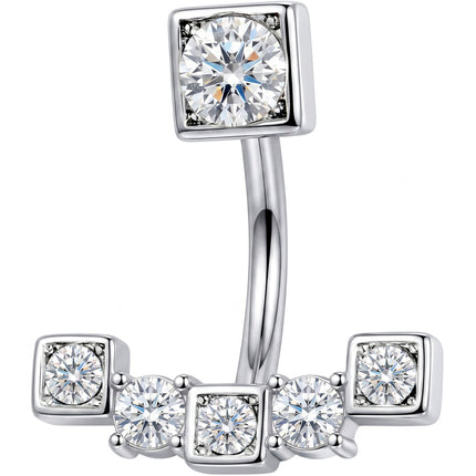 Clear CZ Gem Blocky Arch Double Mount Belly Ring