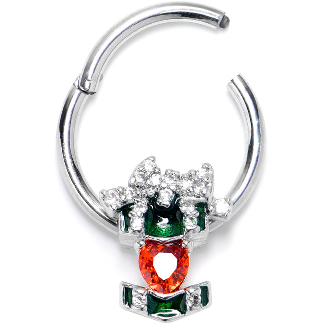 16G 3/8 Green Red Gem Holiday Abstract Heart Hinged Segment Ring