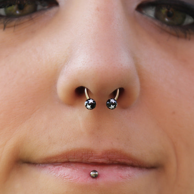16G 3/8 Pattern Black White Horseshoe Circular Barbell Set of 8