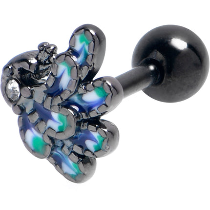 16G 1/4 Clear Gem Black Peacock Green Cartilage Tragus Earring