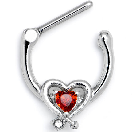16G 5/16 Red CZ Gem Wrapped in Heart Cartilage Clicker
