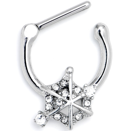 16G 5/16 Clear Gem Spiderweb Goth Cartilage Clicker