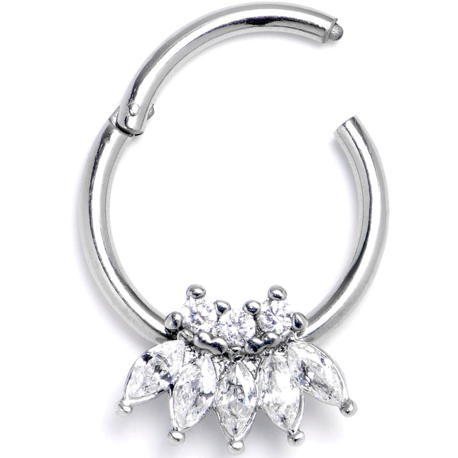 16G 3/8 Clear Gem Fashion Fan Hinged Segment Ring