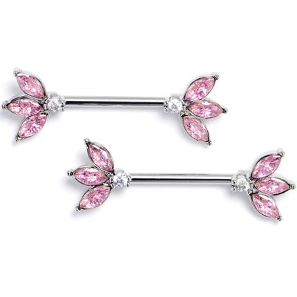 14G 9/16 Pink Gem Fashion Fan Mini Barbell Nipple Ring Set