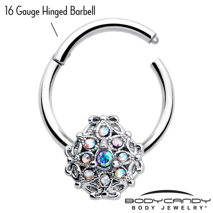 16G 3/8 Aurora Gem Retro Sunburst Hinged Segment Ring