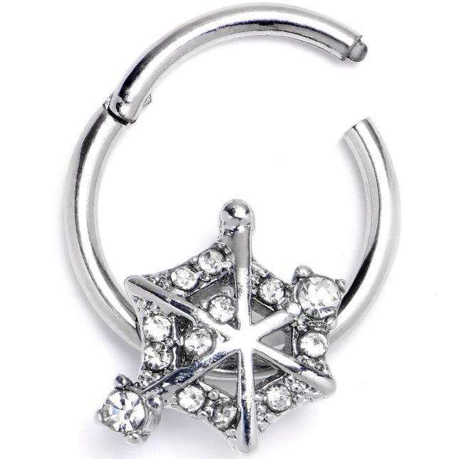 16G 3/8 Clear Gem Spiderweb Goth Hinged Segment Ring