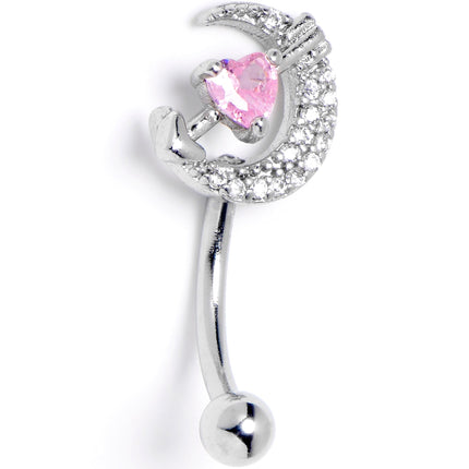 16G 5/16 Clear Pink CZ Gem Moon Lover Curved Eyebrow Ring