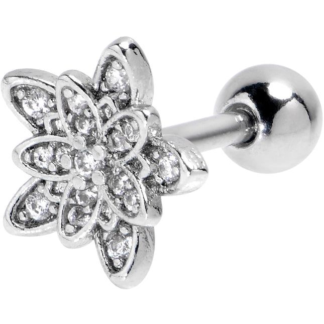 16G 1/4 Clear CZ Gem Snowflake Flower Cartilage Tragus Earring