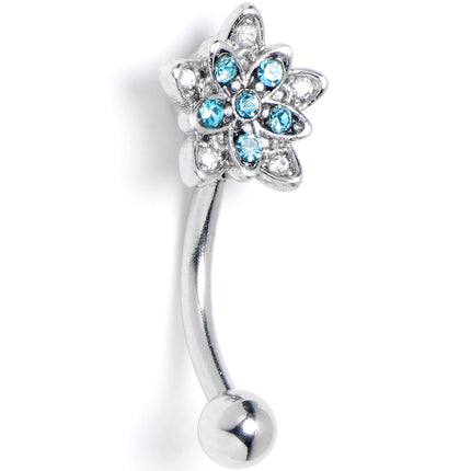 16G 5/16 Clear Blue CZ Gem Snowflake Flower Curved Eyebrow Ring