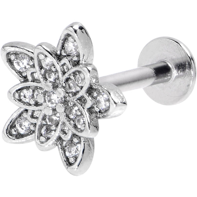 16G 5/16 Clear CZ Gem Snowflake Flower Labret Monroe Tragus