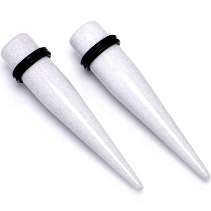 White Shimmer Acrylic Straight Taper Set 6mm to 20mm Sizes