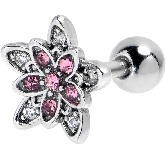 16G 1/4 Pink CZ Gem Snowflake Flower Cartilage Tragus Earring
