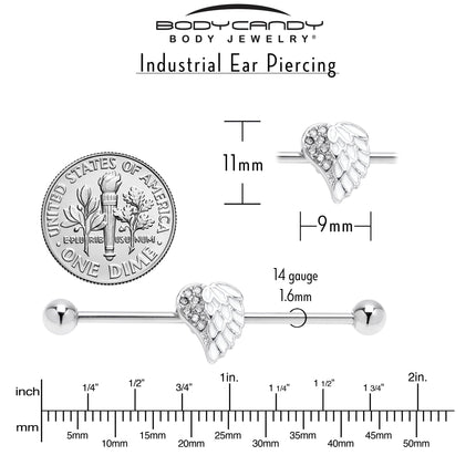 14G White Heavenly Heart Angel Wings Industrial Barbell 38mm