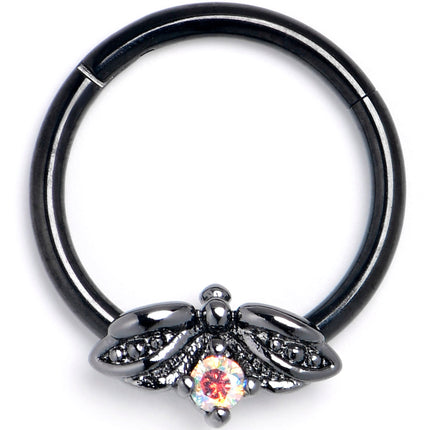 16G 3/8 Aurora Gem Black Beauty Bug Hinged Segment Ring