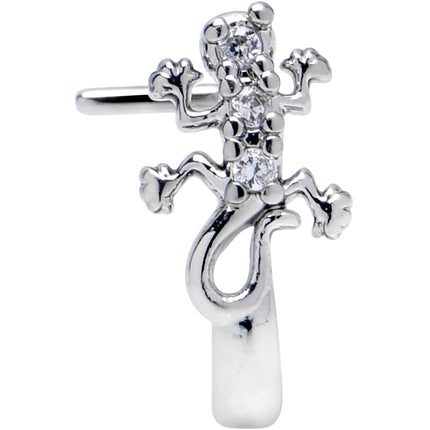 20G 7mm Clear CZ Gem Love Lizard Faux Hoop L Shape Nose Ring