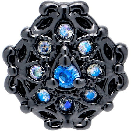 20G  7mm Blue Aurora Gem Black Night Blossom L Shape Nose Ring