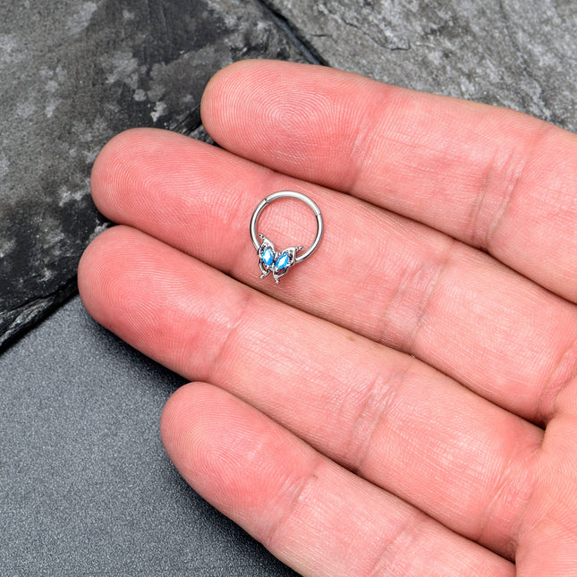 16G 3/8 Blue Gem Fancy Fab Butterfly Hinged Segment Ring