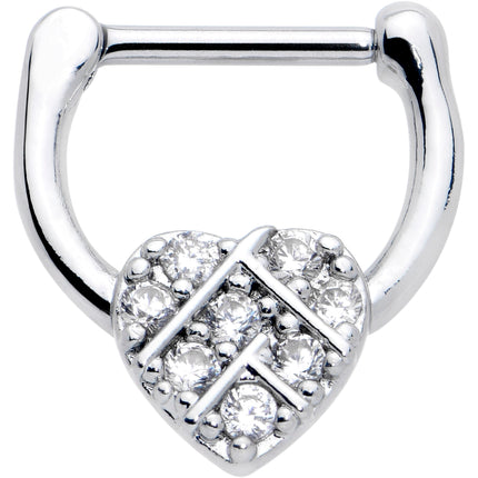 16G 1/4 Clear CZ Gem Lattice Heart Cartilage Clicker