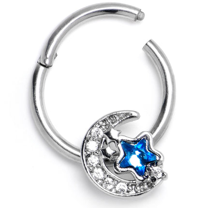 16G 3/8 Blue CZ Gem Starry Night Sky Hinged Segment Ring