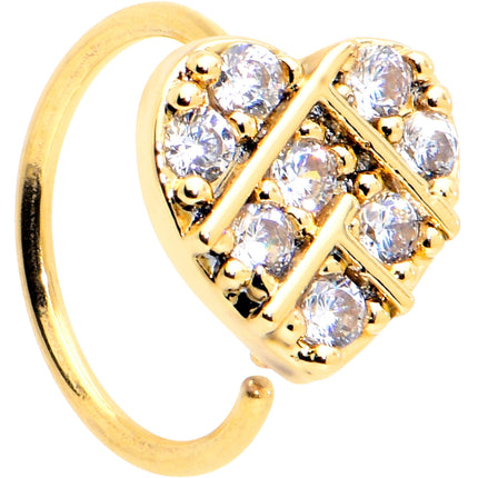 20G 5/16 Clear CZ Gem Gold Tone Lattice Heart Nose Hoop