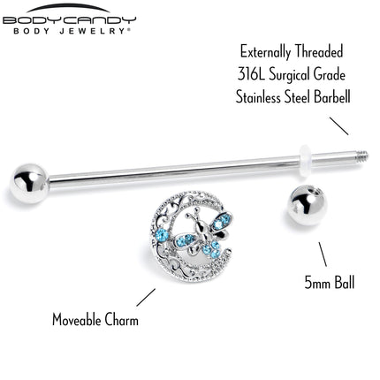 14G Blue Gem Lunar Dragonfly Industrial Barbell 38mm