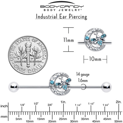14G Blue Gem Lunar Dragonfly Industrial Barbell 38mm