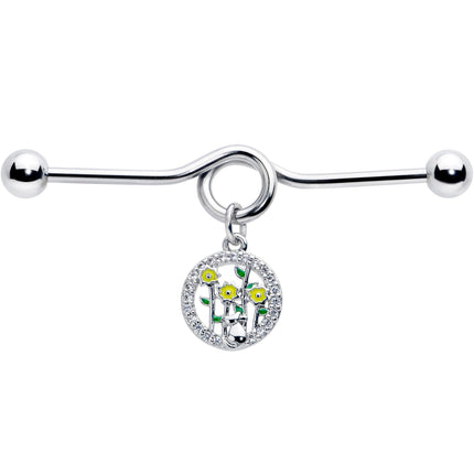 14G Clear Gem Cat Yellow Flowers Dangle Project Bar 38mm