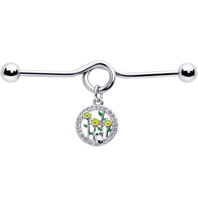 14G Clear Gem Cat Yellow Flowers Dangle Project Bar 38mm