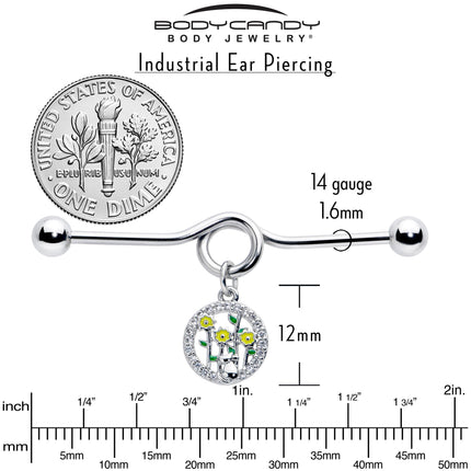 14G Clear Gem Cat Yellow Flowers Dangle Project Bar 38mm