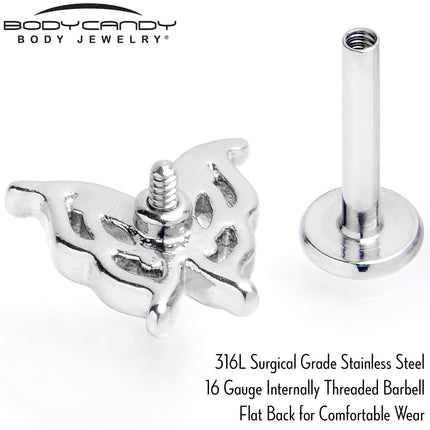 16G 5/16 Clear Gem Fancy Fab Butterfly Internally Threaded Labret