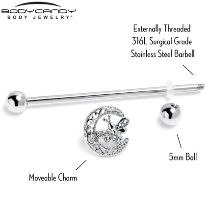 14G Clear Gem Lunar Dragonfly Industrial Barbell 38mm