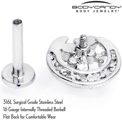 16G 5/16 Clear Gem Lunar Dragonfly Internally Threaded Labret Tragus