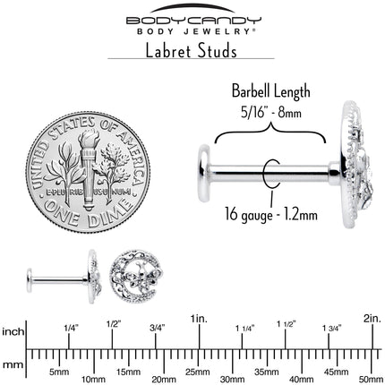 16G 5/16 Clear Gem Lunar Dragonfly Internally Threaded Labret Tragus