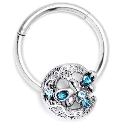 16G 3/8 Blue Gem Lunar Dragonfly Hinged Segment Ring