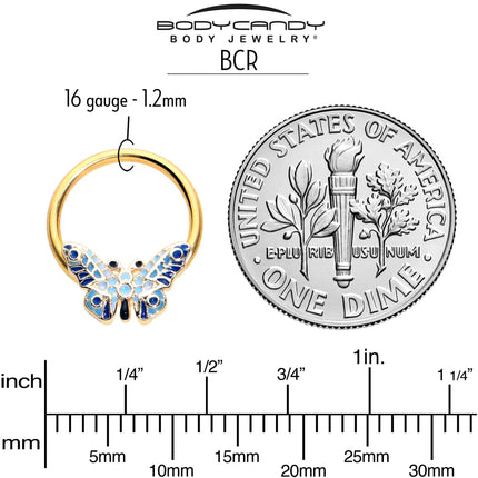 16G 3/8 Gold Tone Evening Butterfly BCR Captive Ring