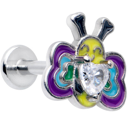 16G 5/16 Clear CZ Gem Butterfly Love Bug Labret Monroe Tragus